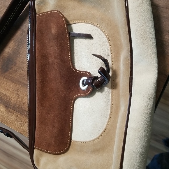 Francesco Biasia Leather Suede Shoulder Bag Cream and Brown Dark Brown Detail - Picture 5 of 8